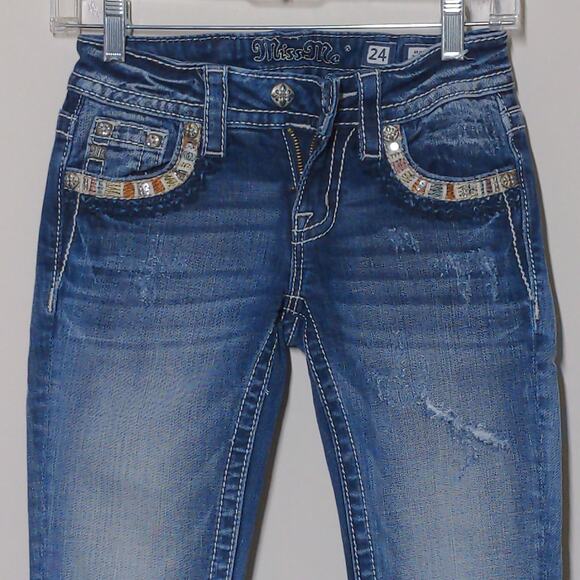 Miss Me Mid-Rise Embellished Skinny Jeans in Blue – Size 24 – EUC - Picture 5 of 15